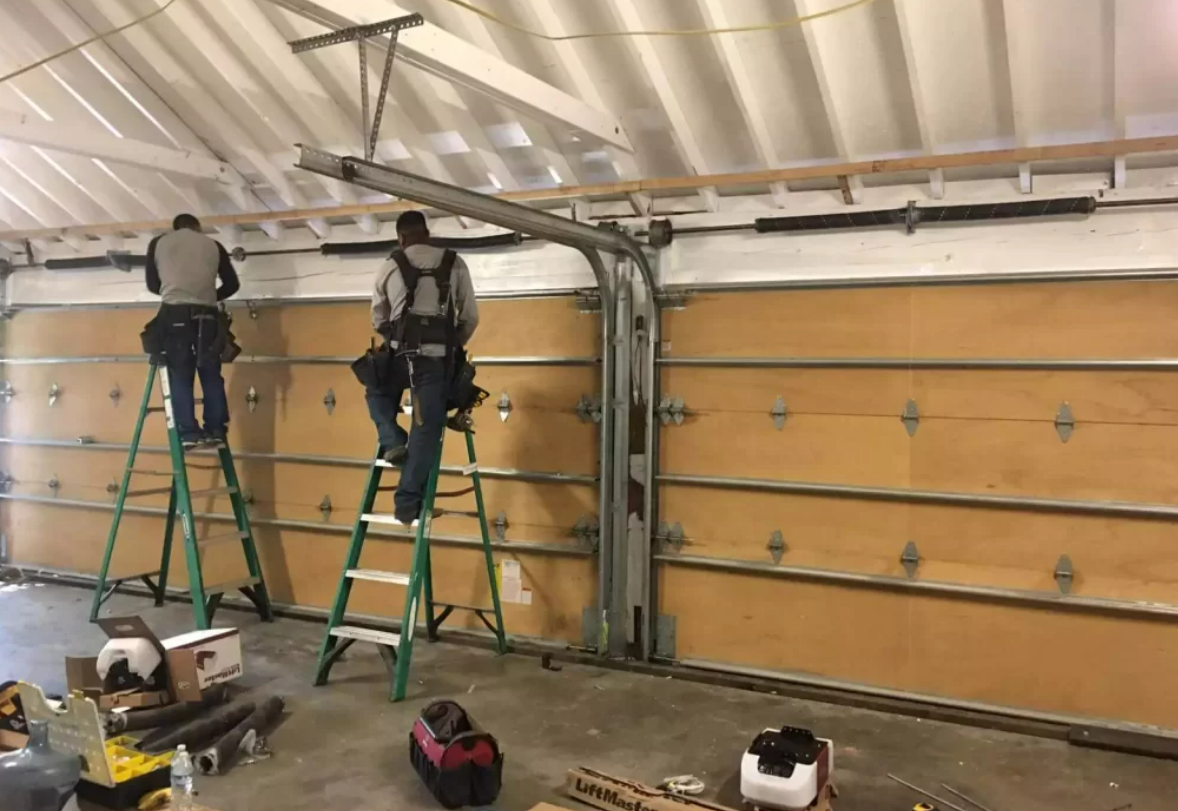 "Professional garage door replacement service in Sun City Center, Florida, showcasing a newly installed modern garage door